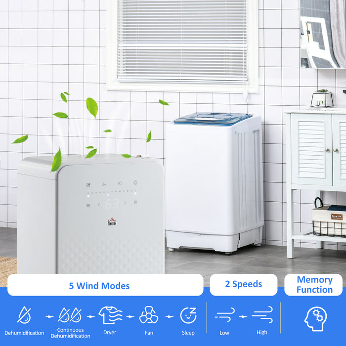 Portable 2000mL Dehumidifier with Air Purifier - 24-Hour Timer, 5 Operating Modes, 12 Liters Daily Capacity - Ideal for Home Laundry Rooms, Moisture & Odor Reduction