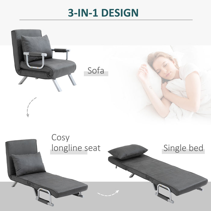 Convertible Sofa Bed with Foldable Armchair - 2-in-1 Sleeper Lounge Couch with Pillow, Dark Grey - Space-Saving Design for Small Rooms or Guests