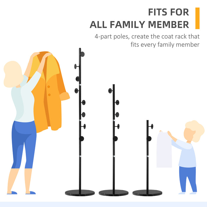 Free Standing Hall Tree Coat Rack with 8 Hooks - Durable Steel Clothes & Accessories Stand, Marble Base - Space-Saving Organization for Entryway, Home, Office