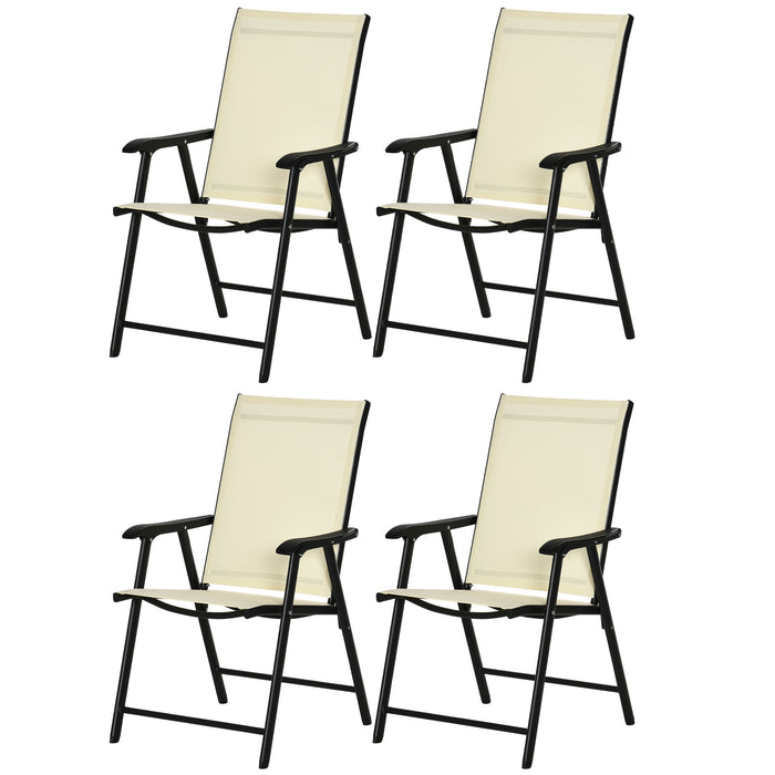 Set of 4 Beige Folding Chairs - Metal Frame & Breathable Mesh Seat for Garden and Patio - Ideal for Outdoor Dining and Park Gatherings