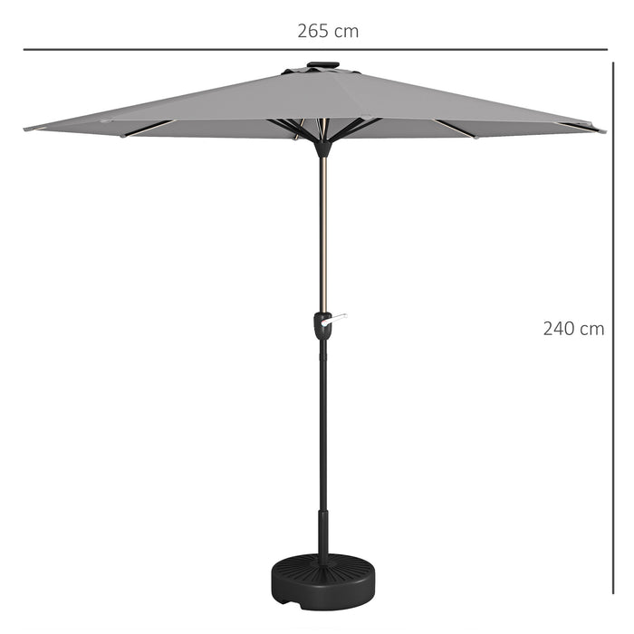 Solar LED Garden Parasol - Crank Handled Light Grey Patio Umbrella for Outdoors - Illuminated Nighttime Comfort for Deck & Backyard