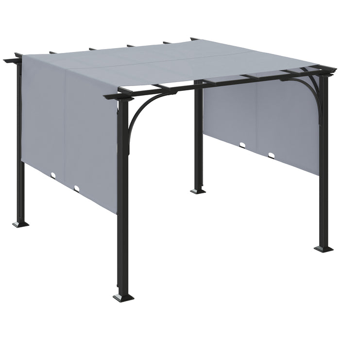 Retractable Garden Pergola 3x3m - Adjustable Canopy Sun Shade Shelter, Grey - Ideal for Outdoor Patio Leisure and Entertaining