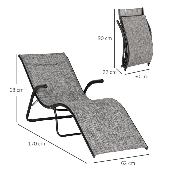 Outdoor Adjustable Chaise Lounge Chair - Portable Folding Recliner for Sunbathing, Relaxation - Ideal for Beach, Poolside, Patio Use in Grey