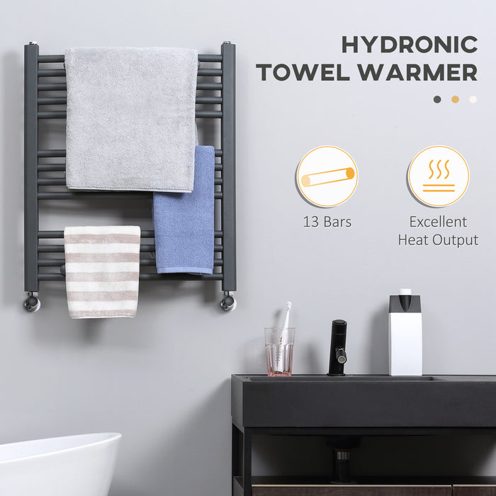 Heated Towel Rail Radiator - Hydronic Bathroom Ladder Warmer, 600mm x 700mm, Grey Finish - Ideal for Central Heating and Cozy Towels