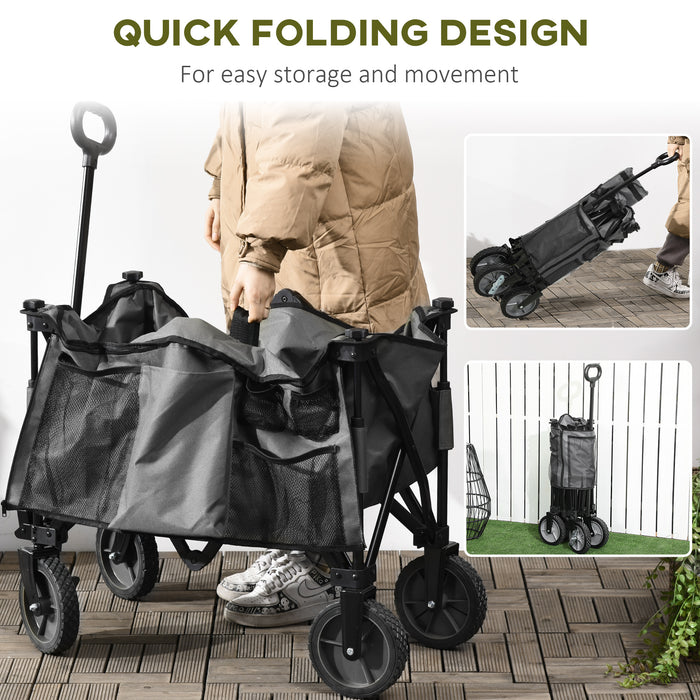 Folding Outdoor Utility Wagon - Collapsible Garden Trolley with Cargo Trailer on Wheels - Ideal for Camping & Yard Work, Dark Grey