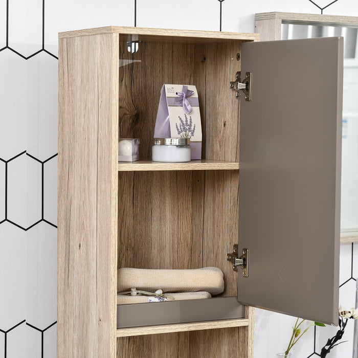 Freestanding Tall Bathroom Storage Cabinet - Dual-Tone Grey & Oak Brown with Anti-Tipping Base, Cupboards & Compartments - Space-Saving Organizer for Bathroom Essentials