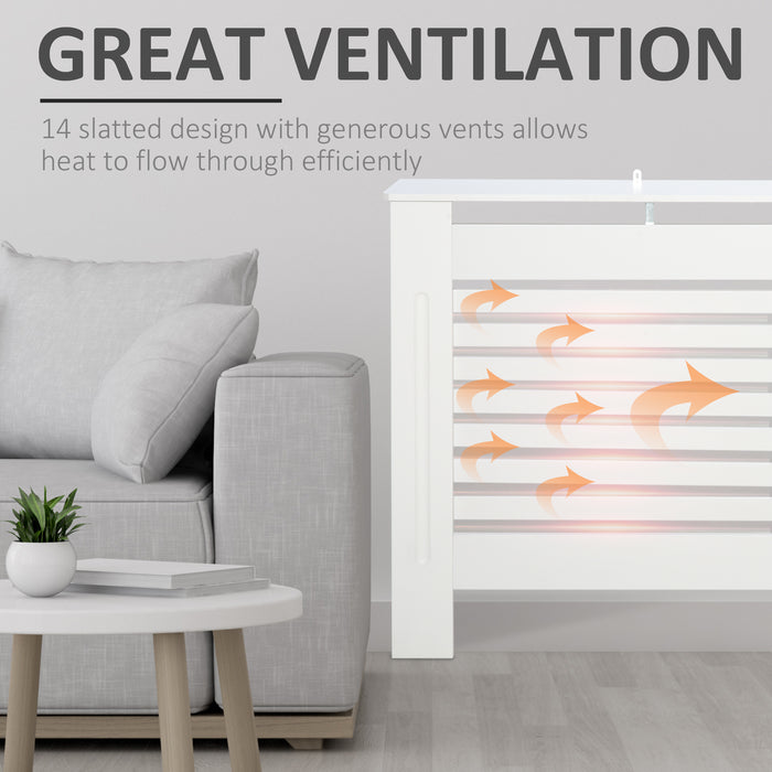 White Painted MDF Radiator Cover - Slatted Cabinet with Display Shelving, Modern Horizontal Design - Enhances Room Aesthetics & Conceals Heating Units (172cm L x 19cm W x 81cm H)