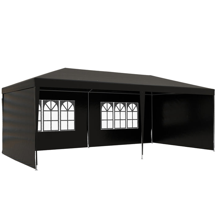 Outdoor Party Tent Gazebo - 6x3m Marquee with Windows & Side Panels, Patio Canopy Shelter - Ideal for Gatherings & Events, Black