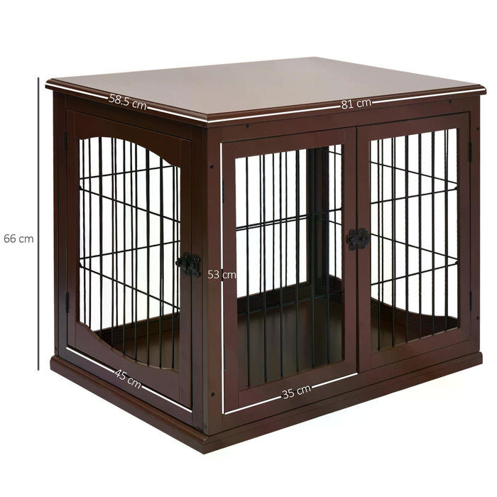 Modern Indoor 66cm Pet Cage - Metal Wire 3-Door Small Animal House with Secure Latches and Decorative Base - Stylish Brown Tabletop Crate for Small Pets