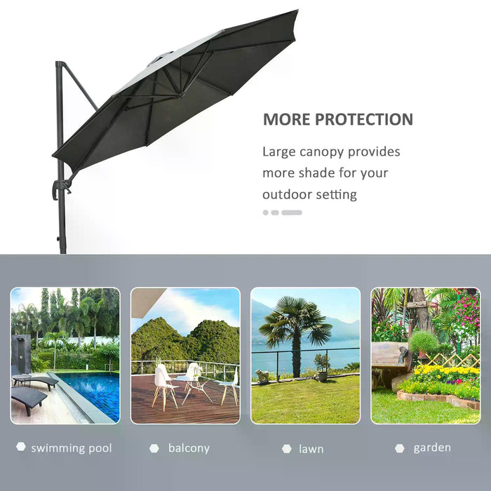 Roma Umbrella 3m Cantilever - Patio Offset Parasol, Hanging Sun Shade Canopy with 360° Rotation and Cross Base - Ideal for Outdoor Comfort in Dark Grey