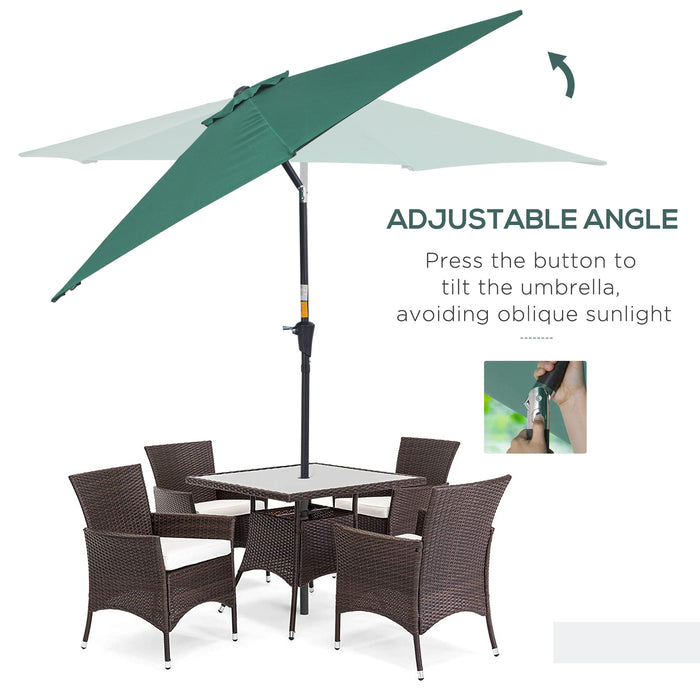 Outdoor Garden 2.7M Tilting Parasol - Aluminum Frame Sun Shade with Crank, Green - Ideal for Patio Sun Protection and Outdoor Relaxation