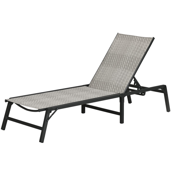 Foldable Rattan Sun Lounger - 5-Level Adjustable Backrest Recliner Chair in Mixed Grey - Ideal for Patio Relaxation and Sunbathing