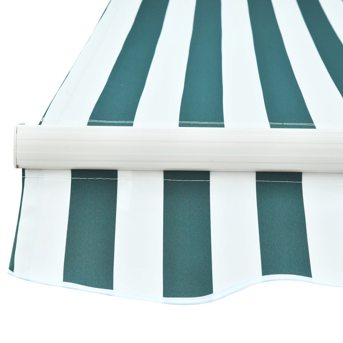 3M x 2.5M Manual Retractable Awning - Garden Patio Sun Shade Shelter with Winding Handle, Green/White - Ideal for Outdoor Relaxation and Protection