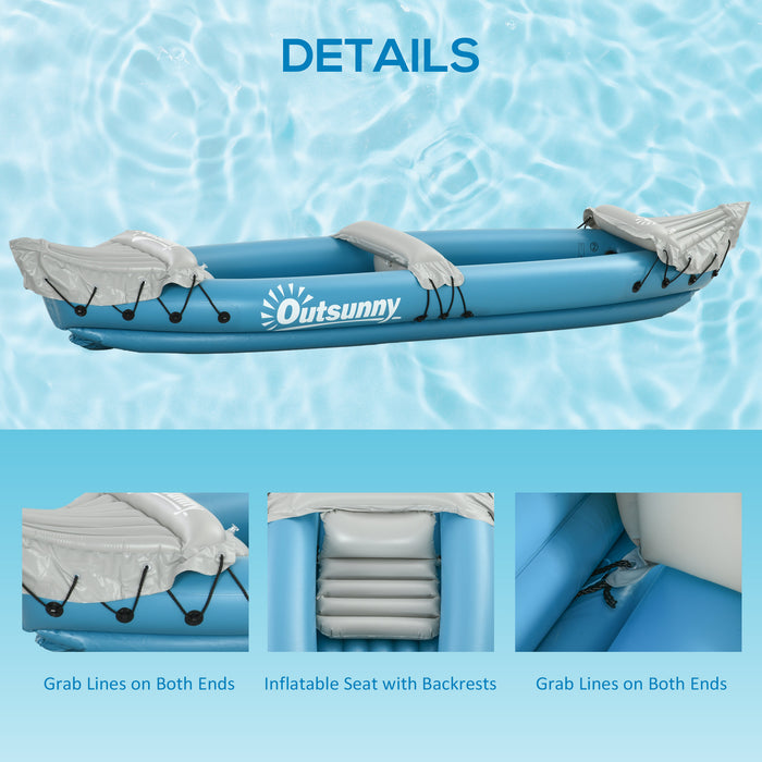 Two-Person Inflatable Kayak Canoe Combo - Includes Air Pump and Aluminium Oars, 318x80x50cm, Blue - Perfect for Couples' Water Adventures