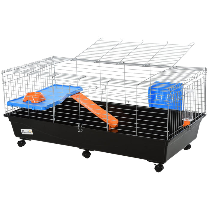 2-Tier Steel Guinea Pig Hut - Medium-Sized Dual-Level Cage with Accessories, Blue/Orange - Ideal for Small Guinea Pigs