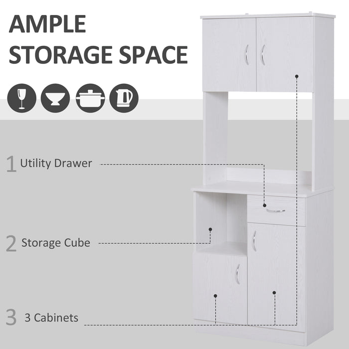 Kitchen Storage Cupboard with Doors - Cabinet Shelves, Drawer, Open Countertop Design in White - Ideal for Living Room and Entryway Organization