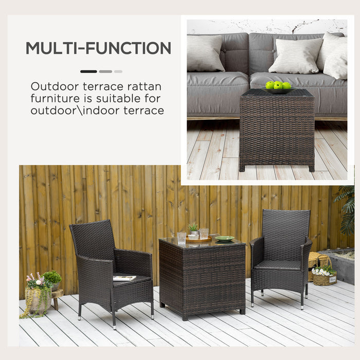 Rattan Patio Side Table with Tempered Glass Top - Durable Brown Outdoor Furniture Accessory - Ideal for Garden and Patio Spaces