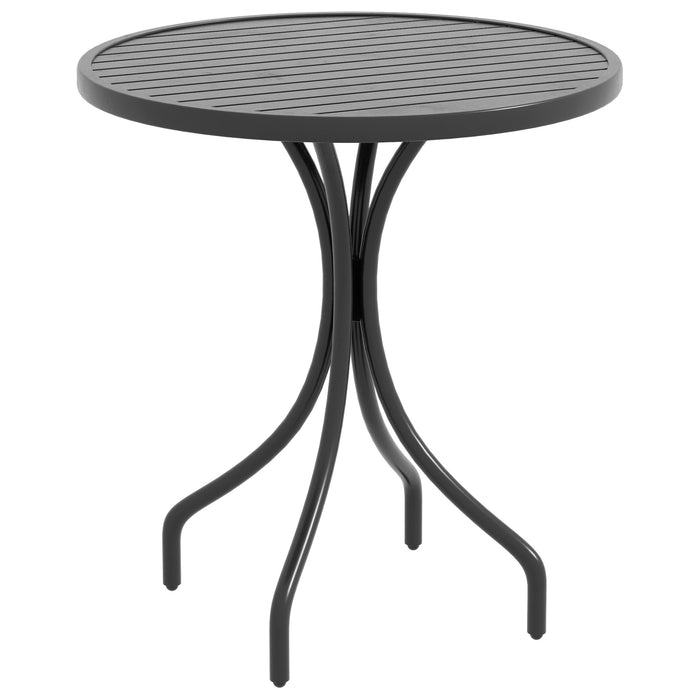 Round Steel-Framed 66cm Patio Table - Garden Side Table with Slat Top Design - Ideal for Outdoor Entertaining and Relaxation