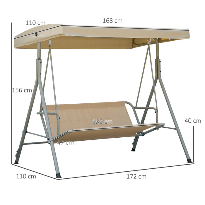 3 Seater Garden Swing Chair - Patio Rocking Bench with Adjustable Tilting Canopy & Removable Cushions - Outdoor Seating for Relaxation and Comfort in Light Brown Steel Frame