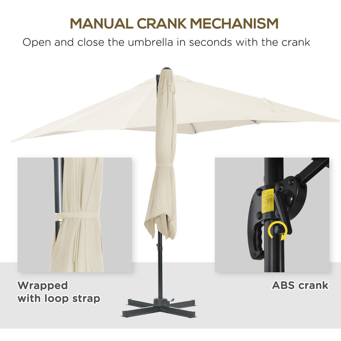 Deluxe 2.5m Offset Cantilever Parasol - Aluminium Patio Umbrella with 360° Rotation and Crank Handle, Cream White - Ideal Outdoor Sun Shade for Gardens and Patios