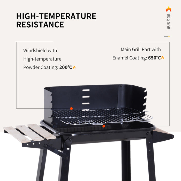 Charcoal BBQ Grill Trolley with Smoker - Outdoor Patio Garden Barbecue with Side Trays and Storage Shelf - Ideal for Grill Enthusiasts and Outdoor Heating