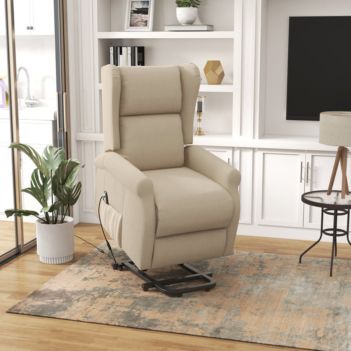 Fabric Electric Recliner Chair with Remote Control - Beige, Comfortable Armchair for Living Room - Ideal for Elderly, Easy Mobility & Relaxation