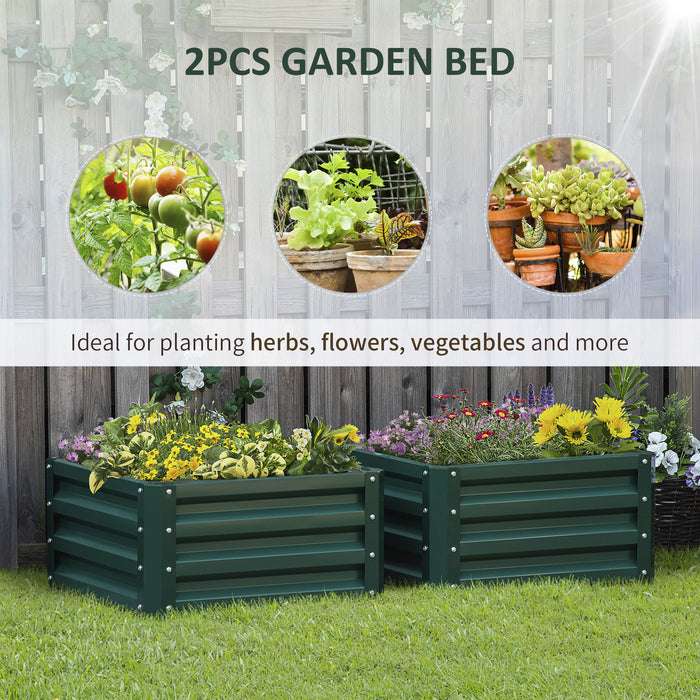 Outdoor Elevated Galvanized Planter Set - 2-Piece Raised Garden Bed for Flowers and Herbs, 60x60x30.5cm - Ideal for Patio and Backyard Gardening Enthusiasts