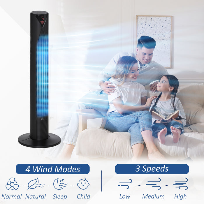 Oscillating 38" Tower Fan with Remote - 3 Speed Settings & 12-Hour Timer, Ultra Slim Black Design - Ideal for Home & Office Cooling Needs