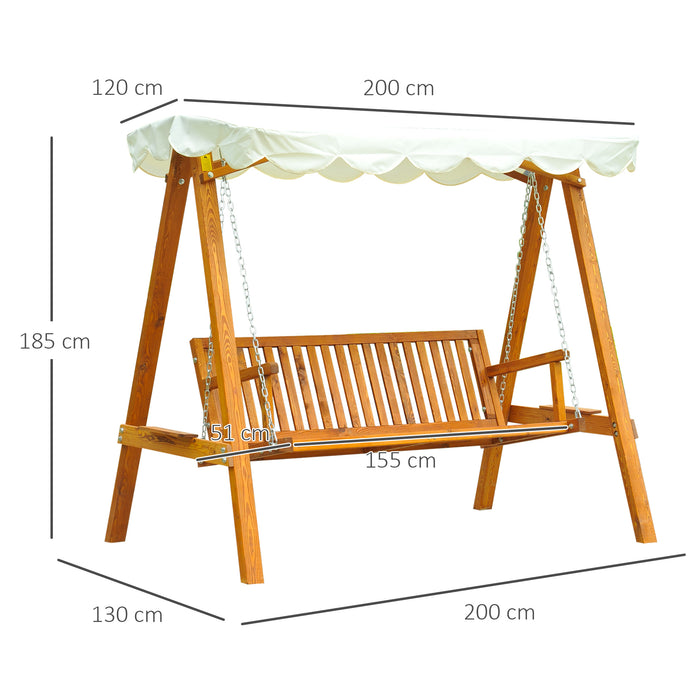 3-Seater Wooden Garden Swing Seat - Outdoor Hammock Bench with Cream White Cushion - Relaxing Yard Furniture for Adults and Kids