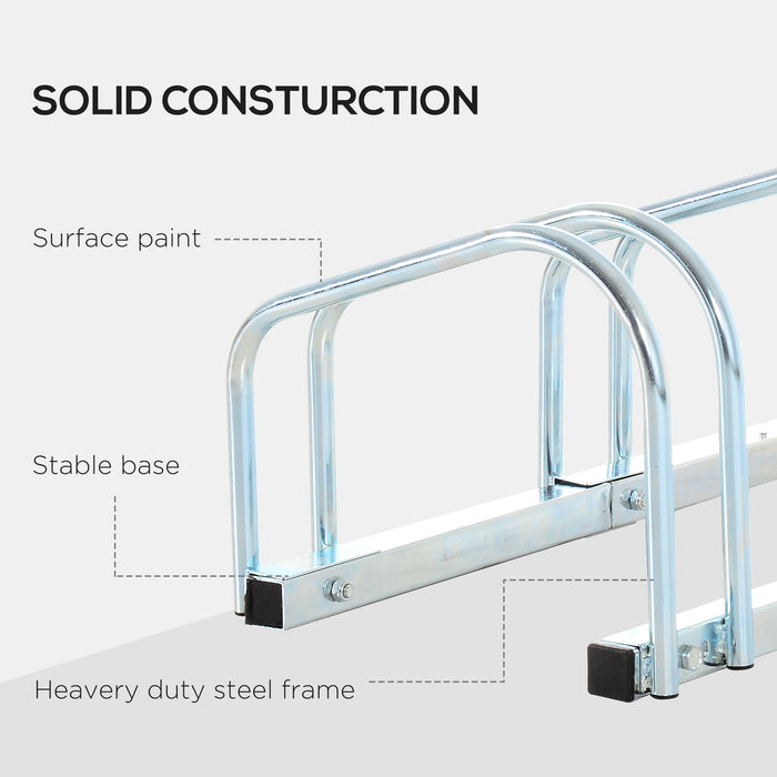 Bike Floor Rack for 4 Bicycles - Sturdy Silver Metal Construction - Space-Saving Storage Solution for Cyclists