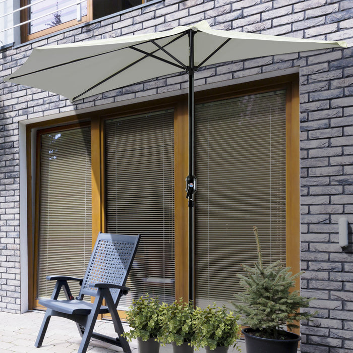 Balcony Half Parasol with 5 Steel Ribs - 2.7m Cream White Outdoor Garden Umbrella - Ideal for Small Spaces & Patios