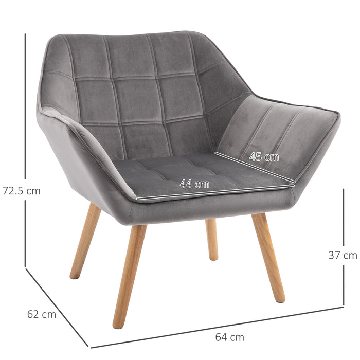 Accent Armchair with Wide Arms and Slanted Back - Padded Grey Seat with Iron Frame and Wooden Legs - Stylish Seating for Home and Bedroom Decor