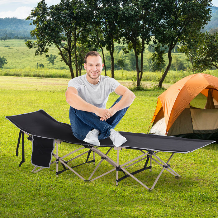 Portable Heavy Duty Camping Cot - Single Person Foldable Sleeping Camp Bed with Travel-Friendly Design - Ideal for Outdoor Adventures, Fishing & Guest Use with Side Storage Pocket