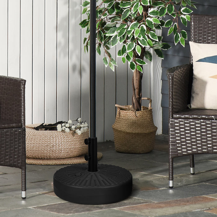 Round Rattan-Effect 29kg Parasol Base - Sturdy Plastic Outdoor Umbrella Stand, Black - Ideal for Patio Stability and Support