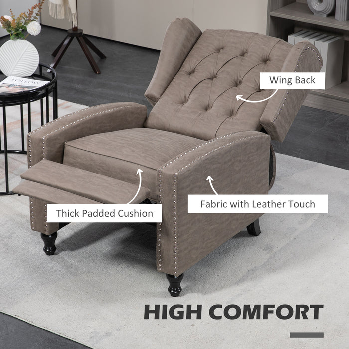 Studded Upholstered Recliner Chair - Luxurious Reclining Comfort with Retractable Footrest - Ideal for Cozy Lounging and Relaxation