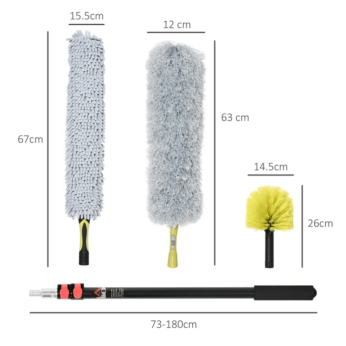 Extendable Microfiber Feather Duster - Telescopic Pole up to 5.9ft, Bendable Head - Ideal for High Ceilings and Ceiling Fans Cleaning