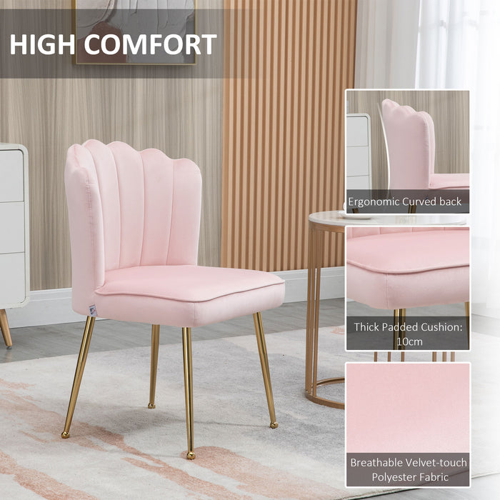 Shell Luxe Velvet Accent Chair - Plush Modern Seating with Gleaming Gold Metal Legs - Ideal for Living Room, Bedroom, or Home Office Elegance, Set of 2 in Pink