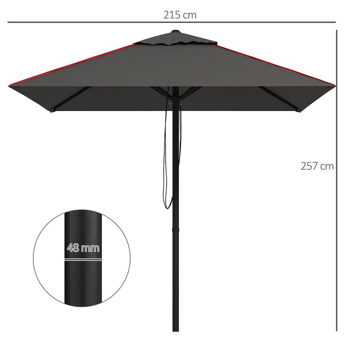Patio Parasol Sun Shade Umbrella - Ventilated Canopy with Decorative Piping Edge, Garden Market Table Umbrella in Grey - Ideal Outdoor Accessory for UV Protection and Comfort