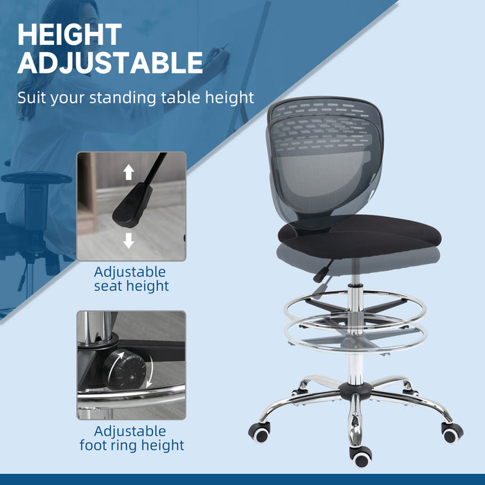 Ergonomic Mesh Drafting Chair - Swivel, Lumbar Support, Adjustable Foot Ring, Armless Design - Ideal for Architects and Standing Desk Users