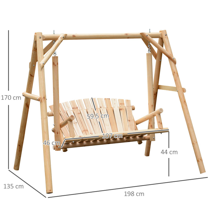 2-Person Larch Wood Porch Swing - Sturdy Outdoor Garden Hammock Bench with Hanging Chains - Perfect Relaxing Seat for Patios and Gardens