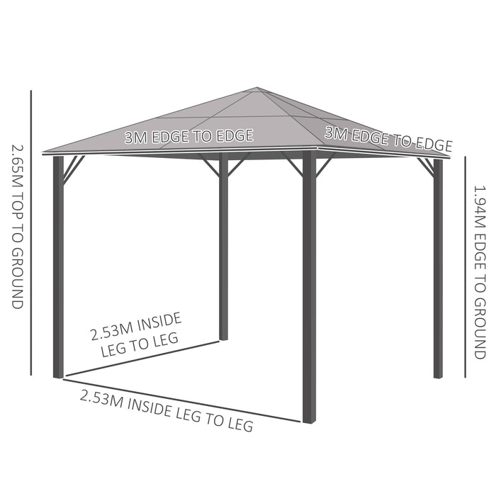 Aluminium Hardtop Gazebo 3x3m - Garden Marquee Canopy with Mesh Curtains & Side Walls - Ideal Outdoor Shelter for Parties & Patio Use