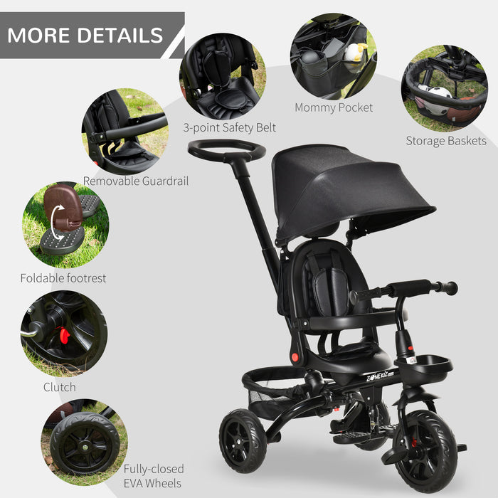 4-in-1 Foldable Tricycle for Toddlers - Reversible and Adjustable Seating, Removable Pedals - Perfect Stroller Alternative for 1-5 Year Olds