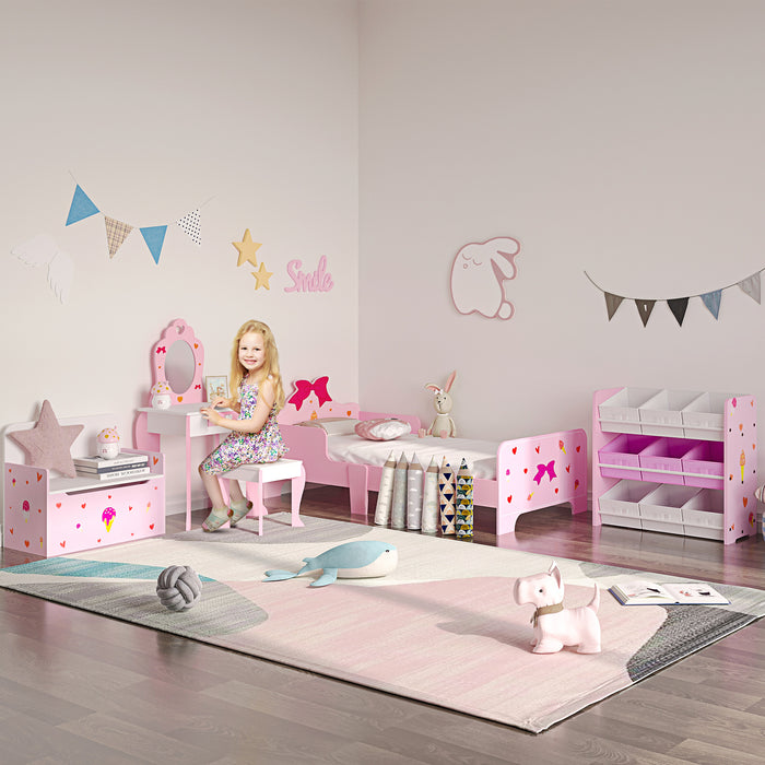 Princess-Themed Toddler Bed with Safety Rails - Adorable Pattern Design, Sturdy Kids Bedroom Furniture - Ideal for Ages 3-6, Charming Pink Color, 143x74x59 cm