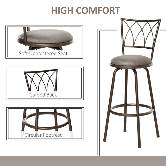 Swivel Barstools Set of 2 - Armless, Upholstered with Backrest and Footrest, Sturdy Metal Frame in Bronze Finish - Elegant Seating Solution for Kitchen or Home Bar