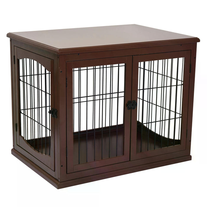 Modern Indoor 66cm Pet Cage - Metal Wire 3-Door Small Animal House with Secure Latches and Decorative Base - Stylish Brown Tabletop Crate for Small Pets