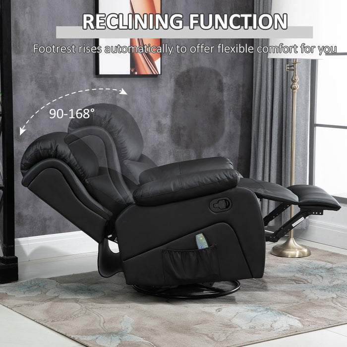 PU Leather Massage Recliner Chair with Heating - 8-Point Vibrating Massage, Swivel Base, Built-in Footrest, and Remote Control - Comfortable Lounge Chair for Relaxation and Stress Relief