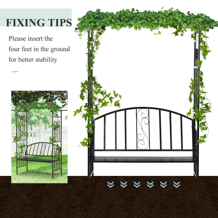 Garden Metal Arch Arbor with Bench - Outdoor Patio Love Seat Chair & Climbing Plant Pergola Trellis - Perfect for Cozy Couple Seating & Garden Beautification