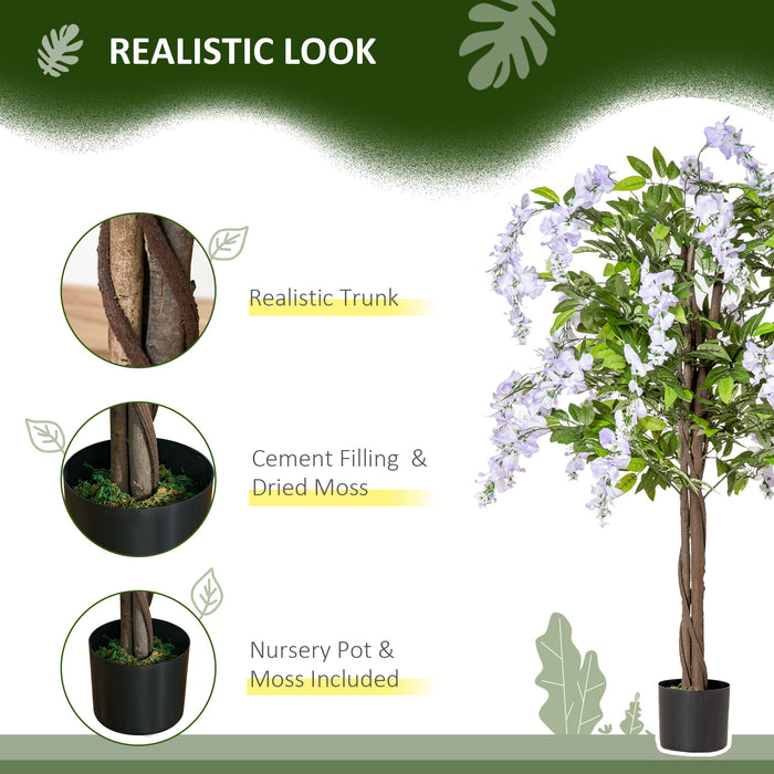 Artificial Wisteria Flower Tree - Lifelike Faux Plant in Nursery Pot, 110cm Tall - Perfect for Indoor/Outdoor Home Decoration