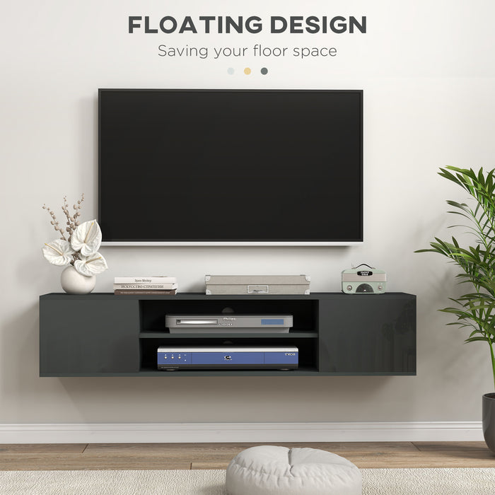 Modern Grey Floating TV Stand Cabinet - Fits Up to 60-inch TVs, Wall Mounted with Open Shelf & Storage - Living Room Space Saver with Cable Management System