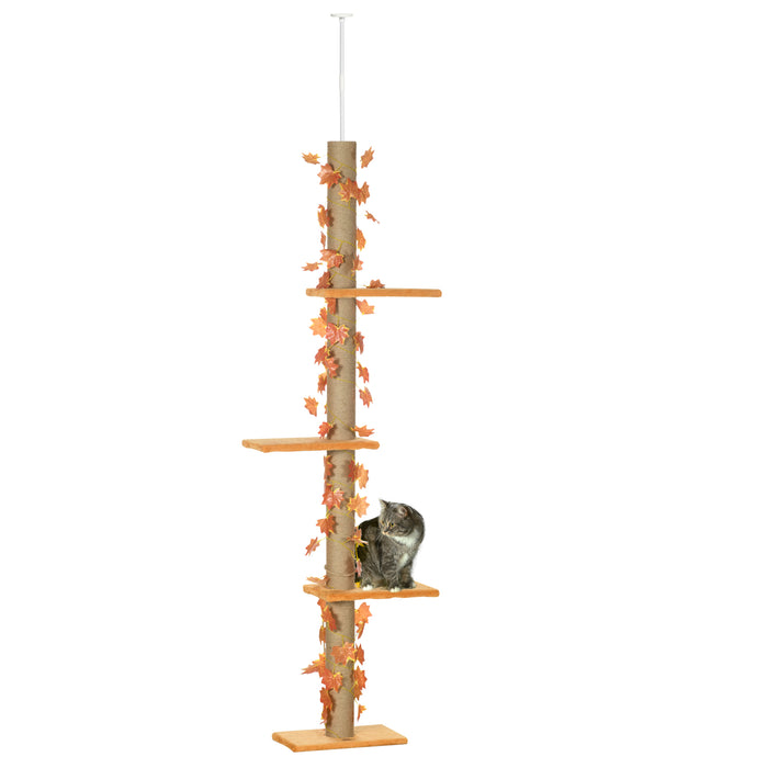 Height-Adjustable Cat Tree 202-242cm - Floor-to-Ceiling Sisal Scratching Post with 3 Tier Tower - Ideal for Cats' Play and Climbing Activities